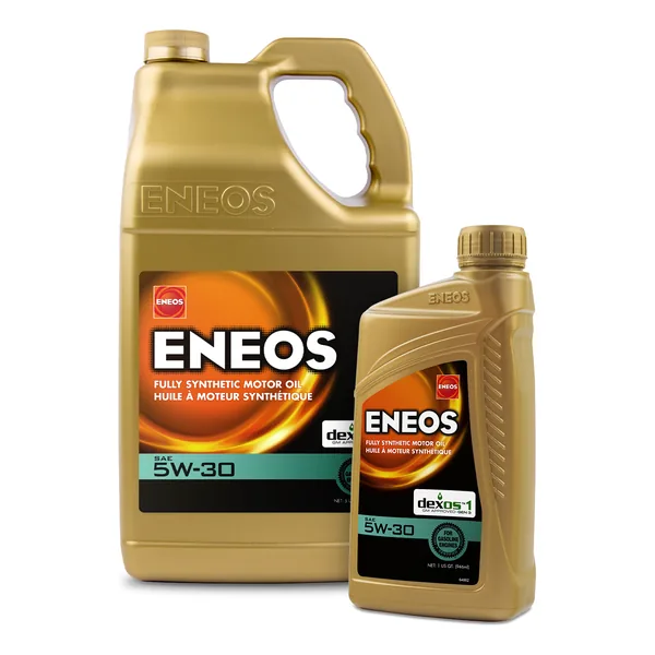 ENEOS 5W-30 fully synthetic motor oil, quart and 5-quart bottles